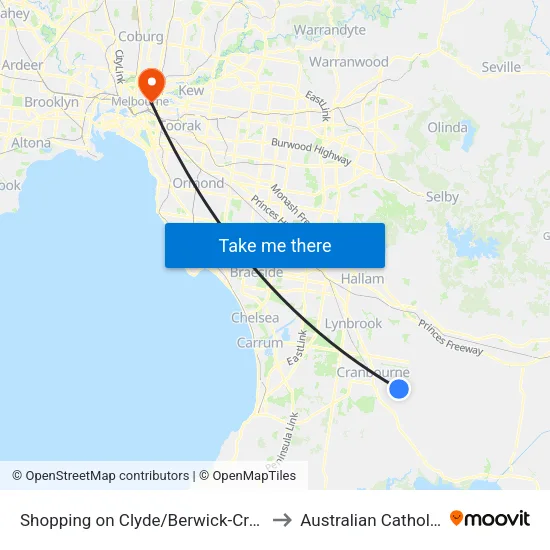 Shopping on Clyde/Berwick-Cranbourne Rd to Australian Catholic University map