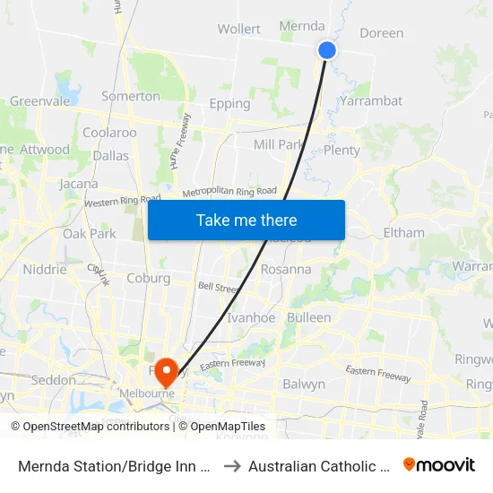 Mernda Station/Bridge Inn Rd to Australian Catholic University map