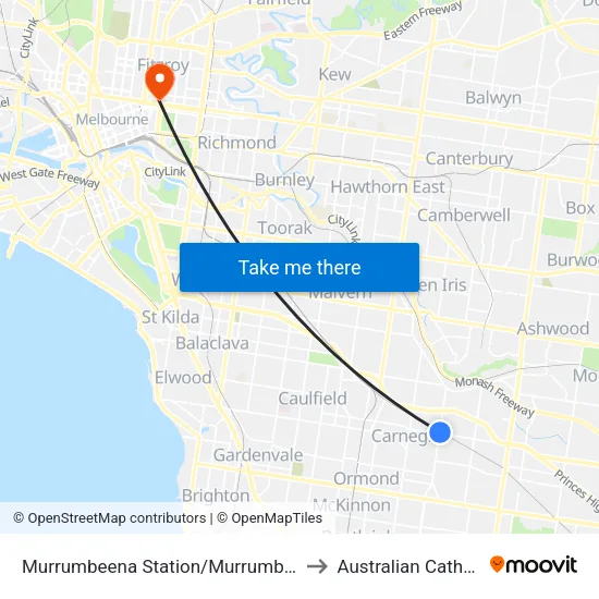 Murrumbeena Station/Murrumbeena Rd to Australian Catholic University map