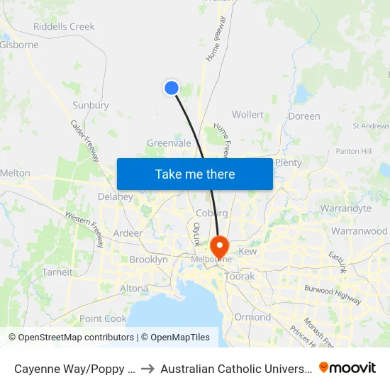 Cayenne Way/Poppy St to Australian Catholic University map