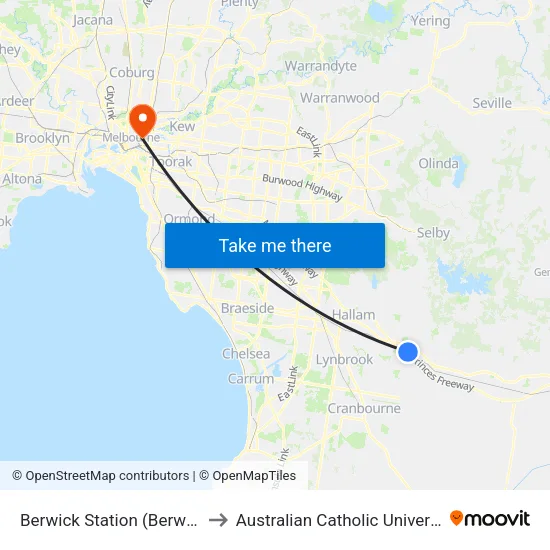 Berwick Station to Australian Catholic University map