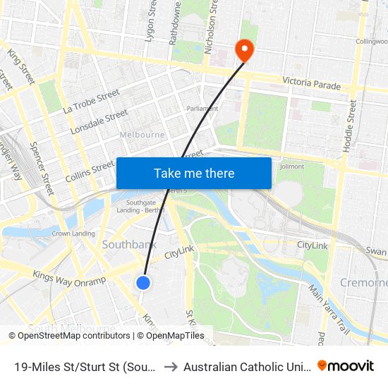 19-Miles St/Sturt St (Southbank) to Australian Catholic University map