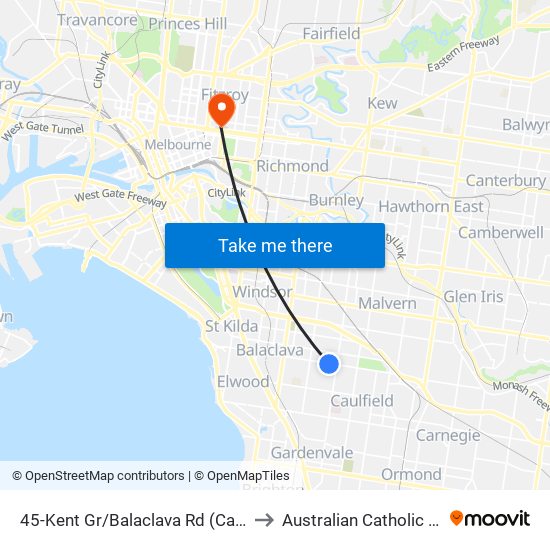 45-Kent Gr/Balaclava Rd (Caulfield North) to Australian Catholic University map