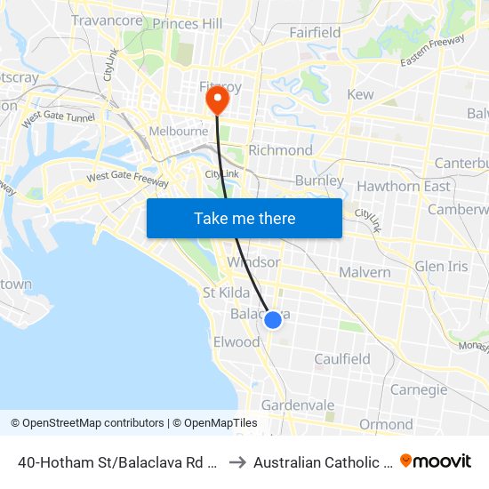 40-Hotham St/Balaclava Rd (St Kilda East) to Australian Catholic University map