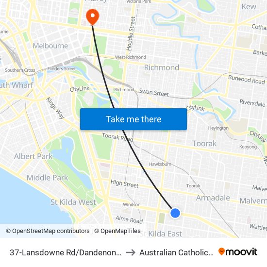 37-Lansdowne Rd/Dandenong Rd (Prahran) to Australian Catholic University map