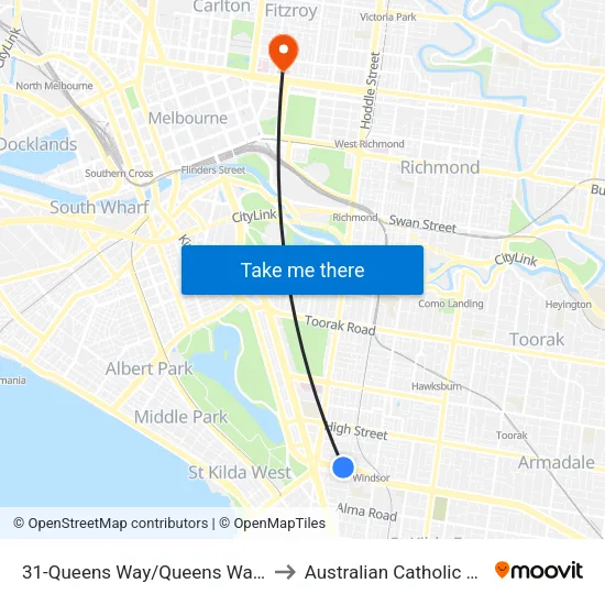 Queens Way/Queens Way #31 to Australian Catholic University map