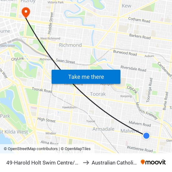 49-Harold Holt Swim Centre/High St (Glen Iris) to Australian Catholic University map