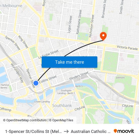 1-Spencer St/Collins St (Melbourne City) to Australian Catholic University map