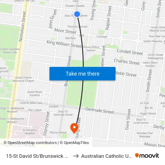 St David St/Brunswick St #15 to Australian Catholic University map