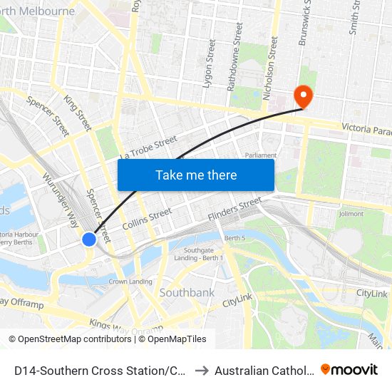 D14-Southern Cross Station/Collins St (Docklands) to Australian Catholic University map