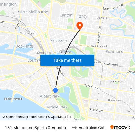 131-Melbourne Sports & Aquatic Centre/Albert Rd (Albert Park) to Australian Catholic University map