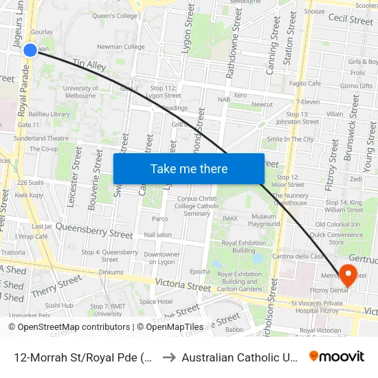 Morrah St/Royal Pde #12 to Australian Catholic University map