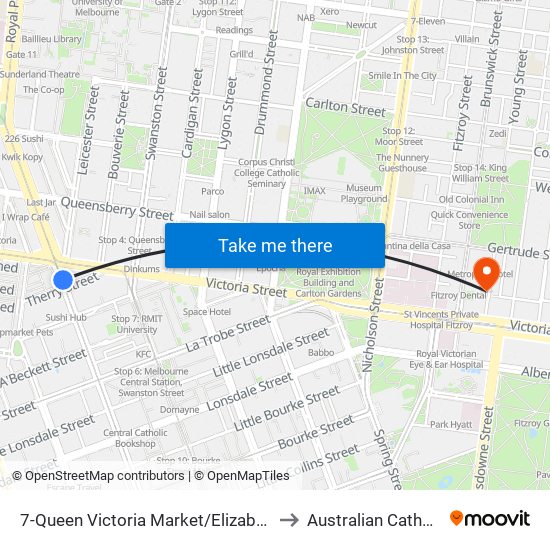 7-Queen Victoria Market/Elizabeth St (Melbourne City) to Australian Catholic University map