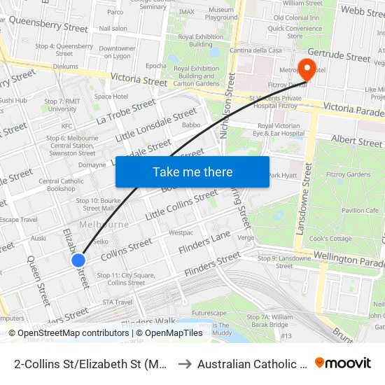 2-Collins St/Elizabeth St (Melbourne City) to Australian Catholic University map
