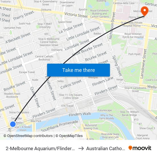 2-Melbourne Aquarium/Flinders St (Melbourne City) to Australian Catholic University map