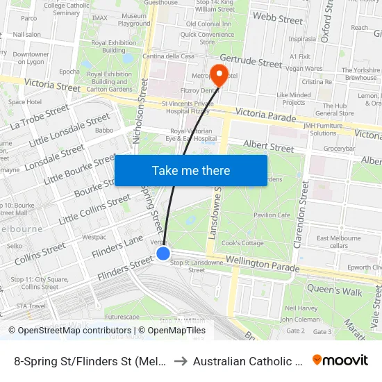 Spring St/Flinders St #8 to Australian Catholic University map