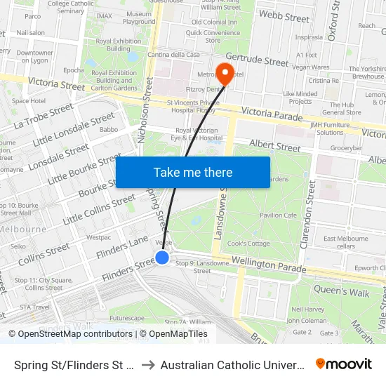 Spring St/Flinders St #8 to Australian Catholic University map