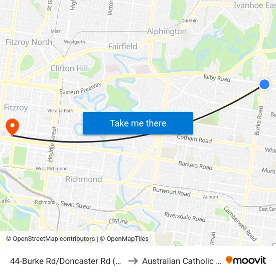 Burke Rd/Doncaster Rd #44 to Australian Catholic University map