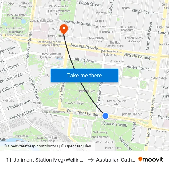 Jolimont Station-Mcg/Wellington Pde #11 to Australian Catholic University map