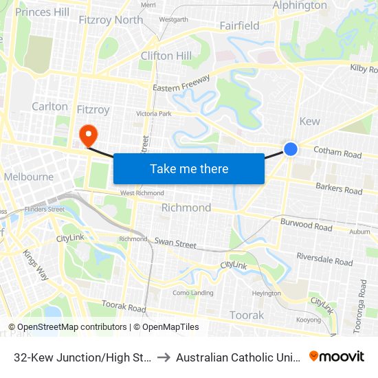 32-Kew Junction/High St (Kew) to Australian Catholic University map