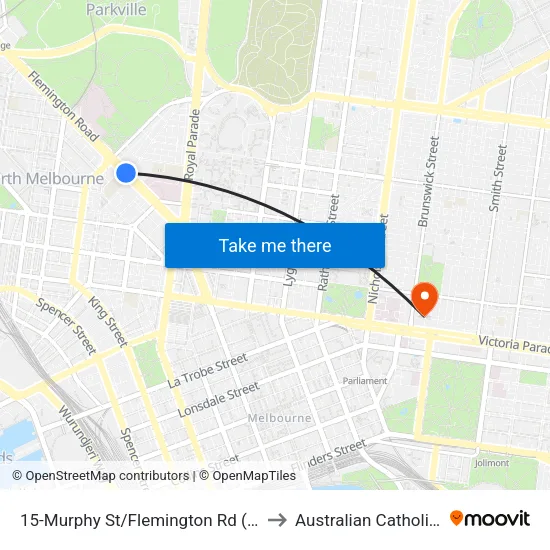 Murphy St/Flemington Rd #15 to Australian Catholic University map