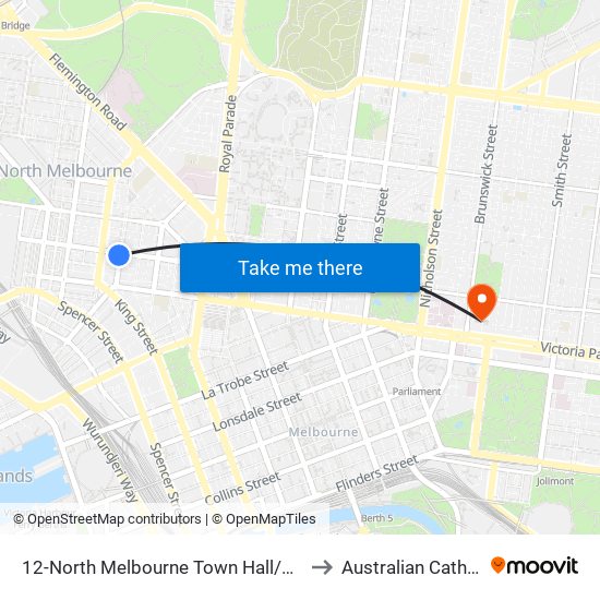 12-North Melbourne Town Hall/Errol St (North Melbourne) to Australian Catholic University map