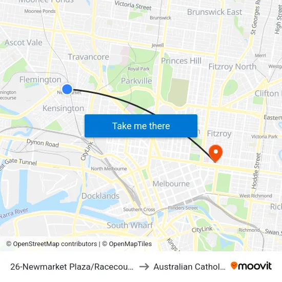 Newmarket Plaza/Racecourse Rd #26 to Australian Catholic University map