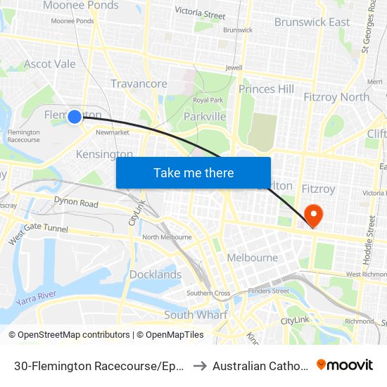 30-Flemington Racecourse/Epsom Rd (Flemington) to Australian Catholic University map