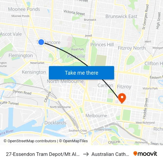 Essendon Tram Depot/Mt Alexander Rd #27 to Australian Catholic University map