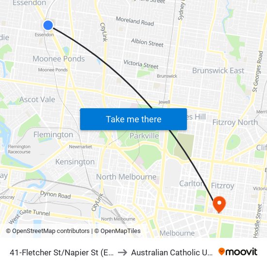 41-Fletcher St/Napier St (Essendon) to Australian Catholic University map