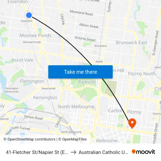 Fletcher St/Napier St #41 to Australian Catholic University map