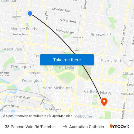 Pascoe Vale Rd/Fletcher St #38 to Australian Catholic University map