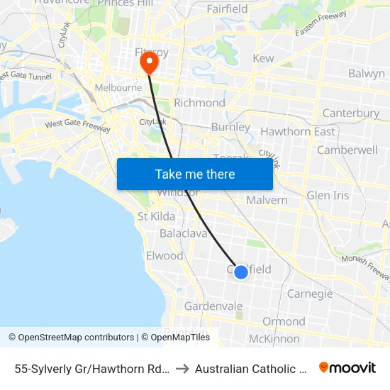 Sylverly Gr/Hawthorn Rd #55 to Australian Catholic University map