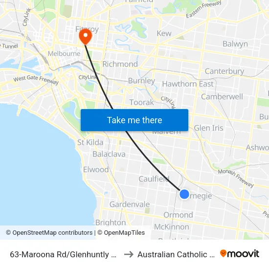 Maroona Rd/Glenhuntly Rd #63 to Australian Catholic University map