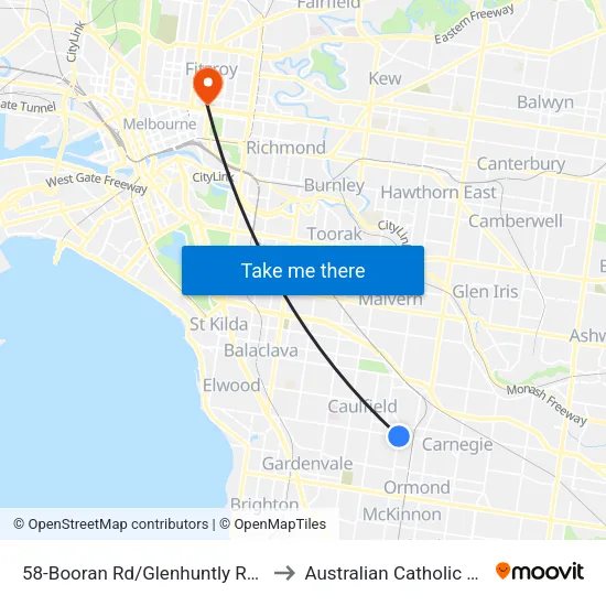 Booran Rd/Glenhuntly Rd #58 to Australian Catholic University map