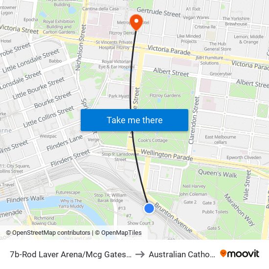 7b-Rod Laver Arena/Mcg Gates 1-3 (Melbourne City) to Australian Catholic University map