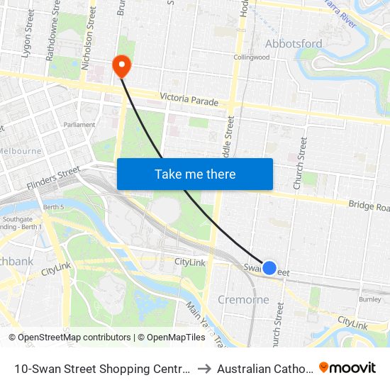 10-Swan Street Shopping Centre/Swan St (Richmond) to Australian Catholic University map