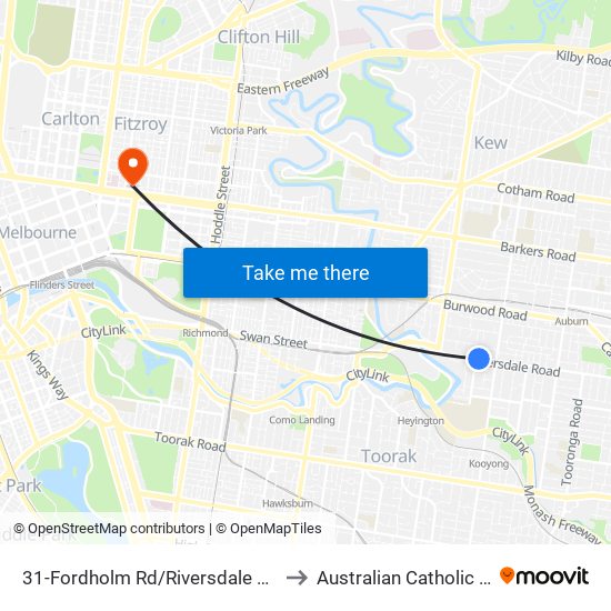 31-Fordholm Rd/Riversdale Rd (Hawthorn) to Australian Catholic University map