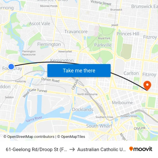 Geelong Rd/Droop St #61 to Australian Catholic University map