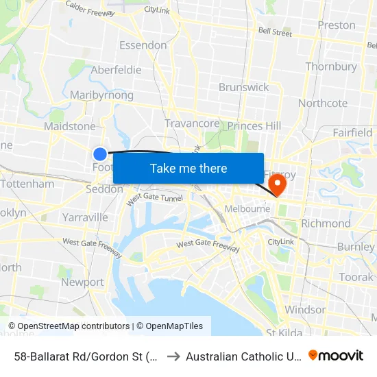 Ballarat Rd/Gordon St #58 to Australian Catholic University map