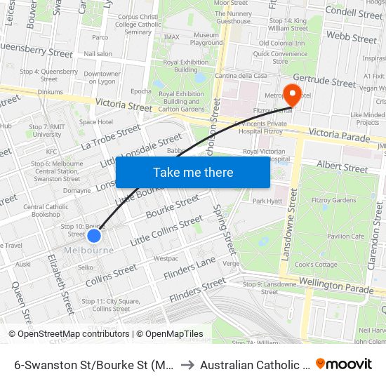 6-Swanston St/Bourke St (Melbourne City) to Australian Catholic University map