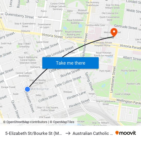 5-Elizabeth St/Bourke St (Melbourne City) to Australian Catholic University map