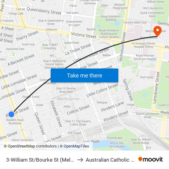 3-William St/Bourke St (Melbourne City) to Australian Catholic University map