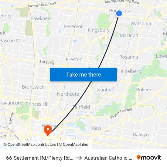 66-Settlement Rd/Plenty Rd (Bundoora) to Australian Catholic University map