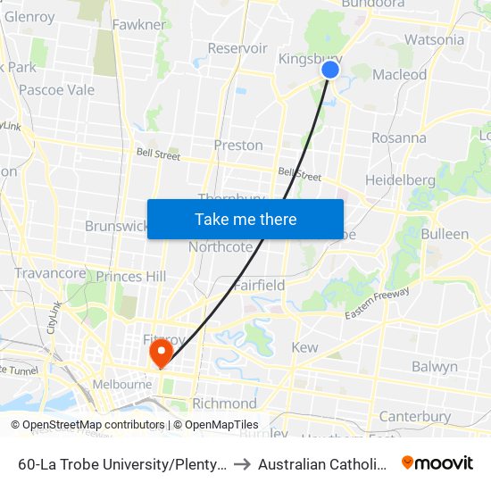 60-La Trobe University/Plenty Rd (Bundoora) to Australian Catholic University map