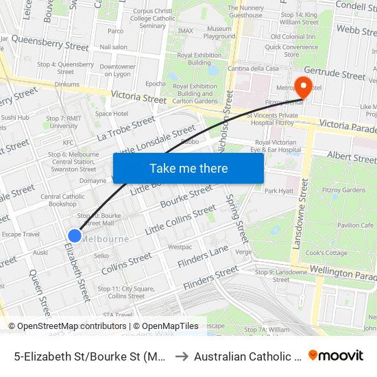 5-Elizabeth St/Bourke St (Melbourne City) to Australian Catholic University map