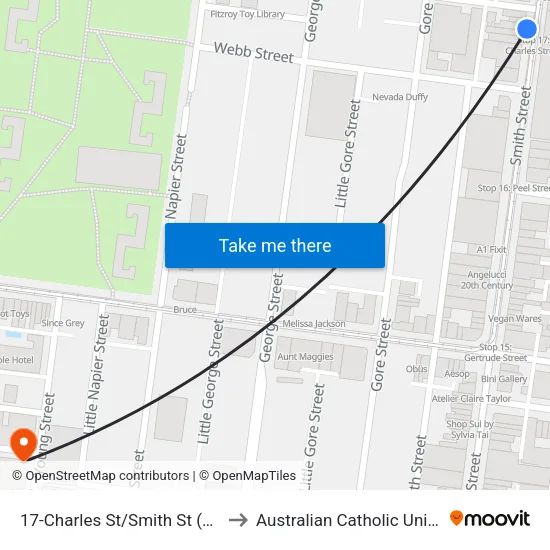 Charles St/Smith St #17 to Australian Catholic University map