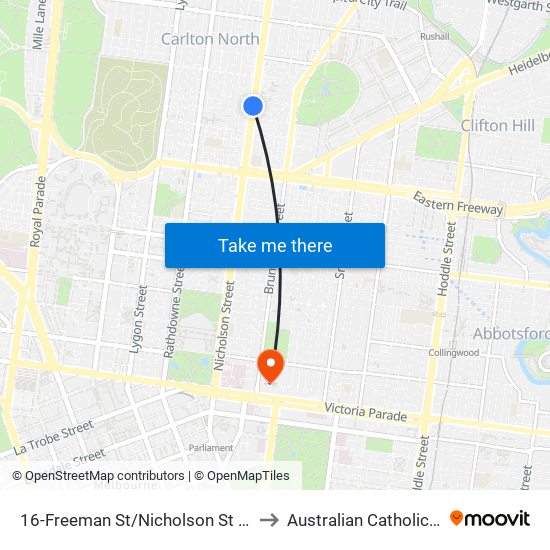 16-Freeman St/Nicholson St (Fitzroy North) to Australian Catholic University map