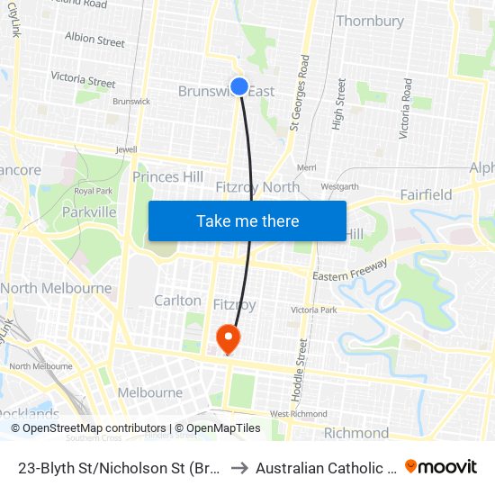 23-Blyth St/Nicholson St (Brunswick East) to Australian Catholic University map