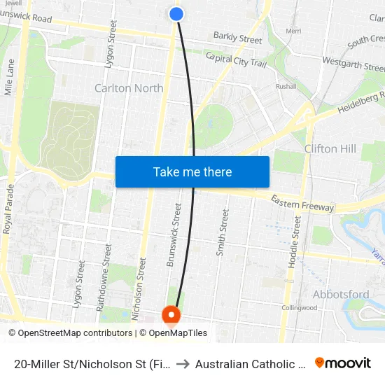 Miller St/Nicholson St #20 to Australian Catholic University map